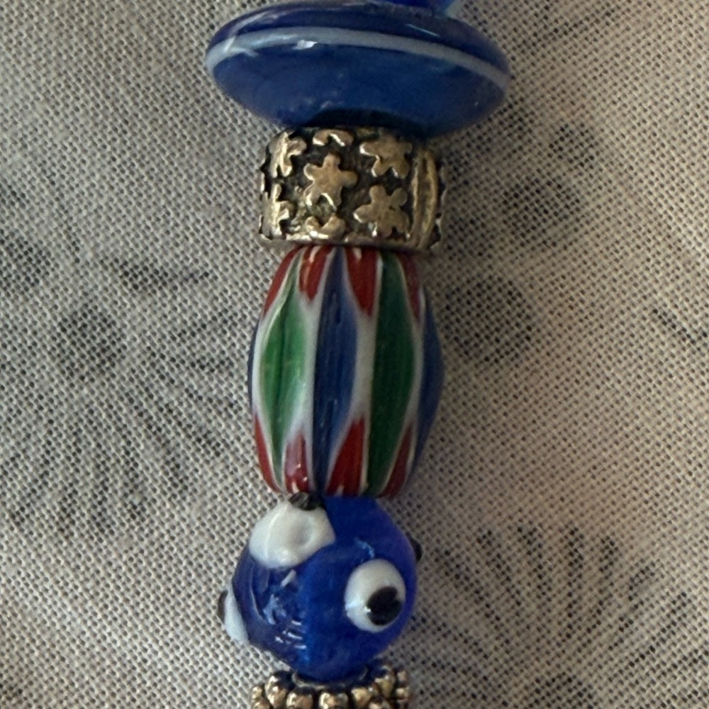 Blue and Silver Beaded Owl Pendant - Picture 4 of 5